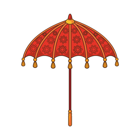 Indian Umbrella Red Floral Festival Ornament Traditional Decorative Parasol Vectorのイラスト素材