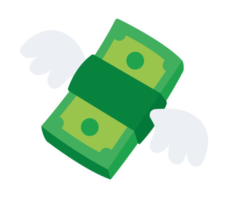 Money Wings Bundle Dollar Cartoon Flat Finance Wealth Flying Skyのイラスト素材