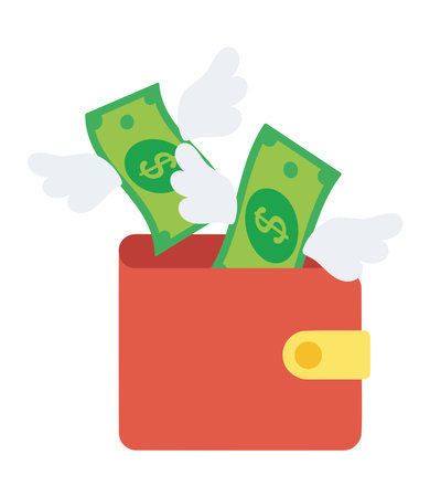 Money Wings Wallet Cash Cartoon Flat Flying Dollar Finance Skyのイラスト素材