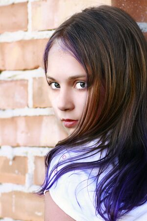 Young cute beauty girl portrait with purple hairsの写真素材