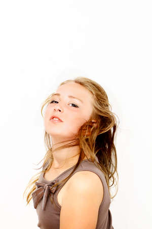 Young cute beauty girl portrait with brown hairsの写真素材