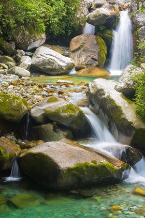 beautiful waterfall in cangshan mountain area, yunnan, chinaの写真素材