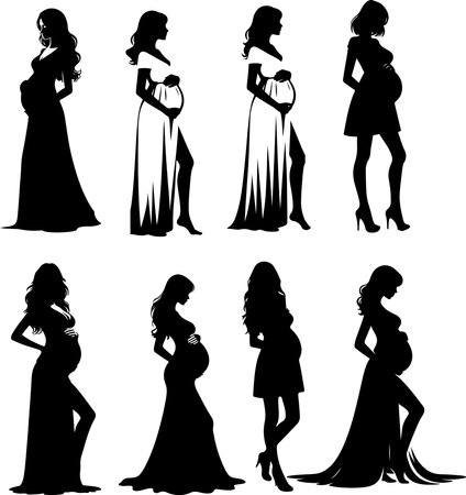 pregnant women silhouettes isolated on white background, vector illustrationのイラスト素材