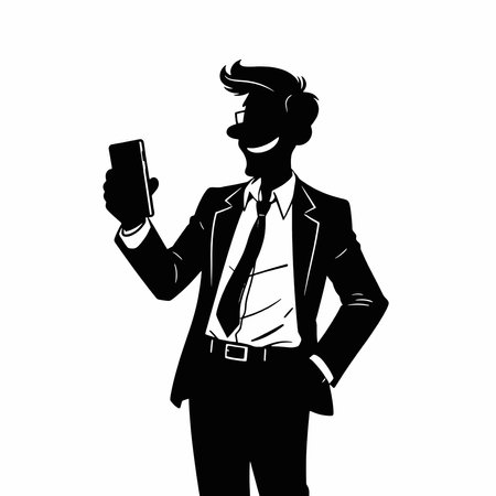 a business man funny character vector black color silhouette isolated white backgroundのイラスト素材
