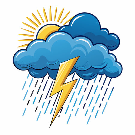A drawing of a lightning bolt and rain clouds with a lightning bolt vectorのイラスト素材