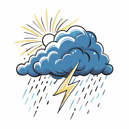 A drawing of a lightning bolt and rain clouds with a lightning bolt vectorのイラスト素材