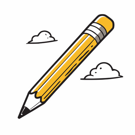 A pencil with a sharp point a yellow wooden body and a silver metal eraser at the top vectorのイラスト素材