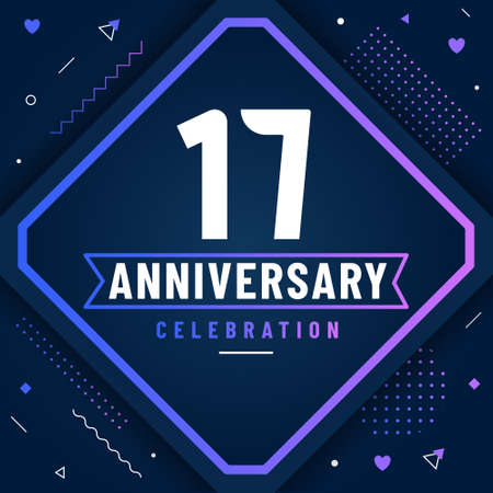 17 years anniversary greetings card, 17 anniversary celebration background free vector.のイラスト素材