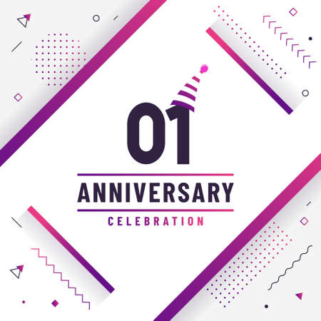 1 years anniversary greetings card, 1 anniversary celebration background free colorful vector.のイラスト素材