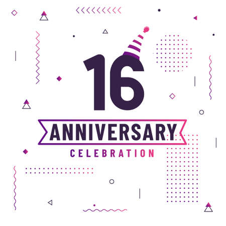 16 years anniversary greetings card, 16 anniversary celebration background free vector.のイラスト素材