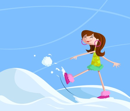 Happy girl playing with snow in winterのイラスト素材