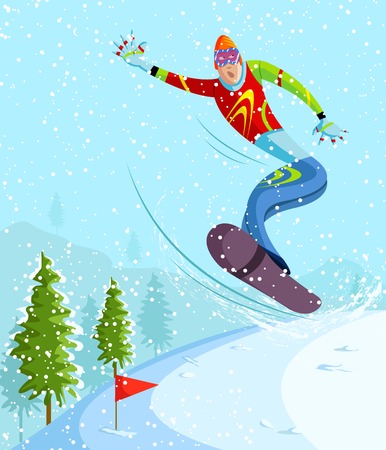 cartoon style snowboarding player in vectorのイラスト素材