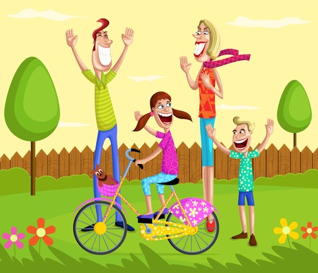 Happy family playing in parkのイラスト素材