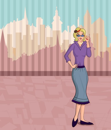 Retro lady standing in style  in vector illustrationのイラスト素材