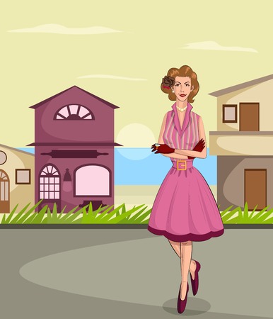 Retro lady standing in style  in vector illustrationのイラスト素材