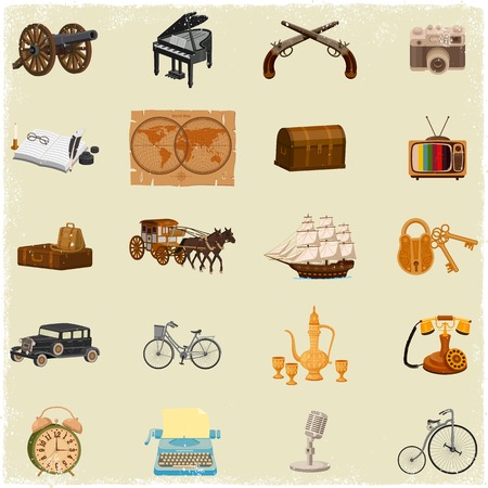 Antique Object collection in vintage vector styleのイラスト素材