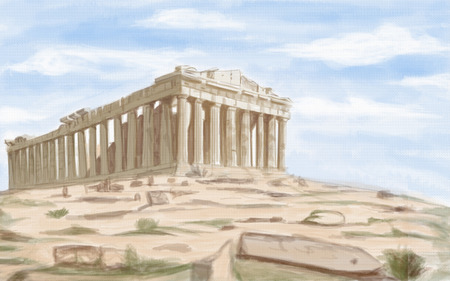 painting style illustration of Athens Parthenon ancient Templeの写真素材