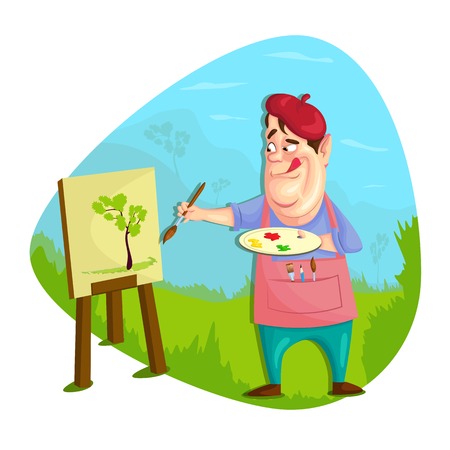 illustration of artist painting on canvas のイラスト素材