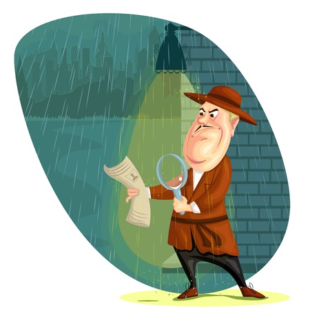 illustration of detective agent searching clues のイラスト素材