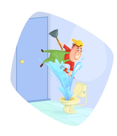 illustration of plumber fixing toilet のイラスト素材