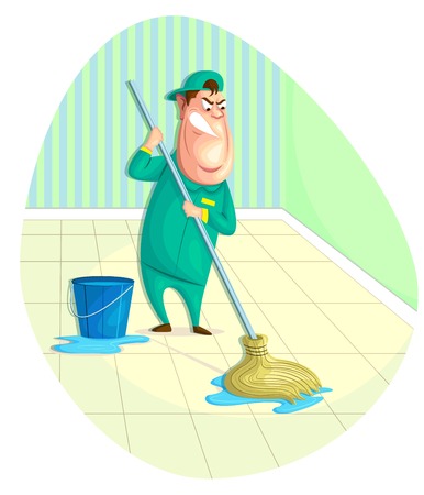 illustration of sweeper moping floor のイラスト素材