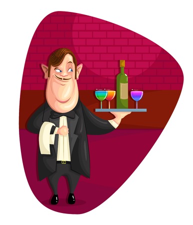 illustration of waiter serving drinks のイラスト素材
