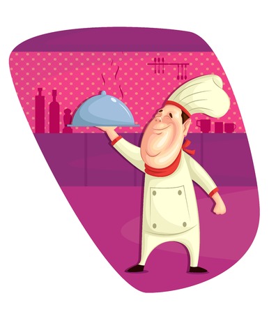 illustration of chef serving dish のイラスト素材