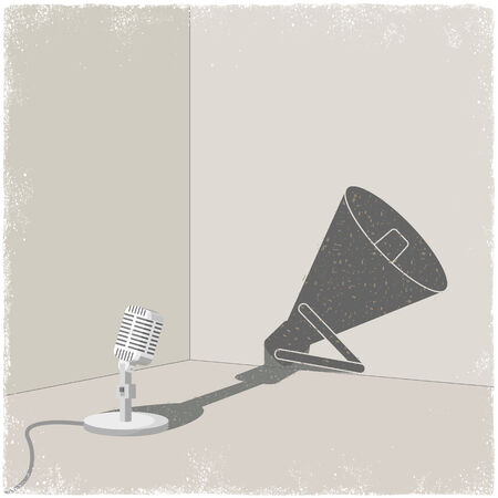 Microphone casting shadow of bullhorn in vectorのイラスト素材