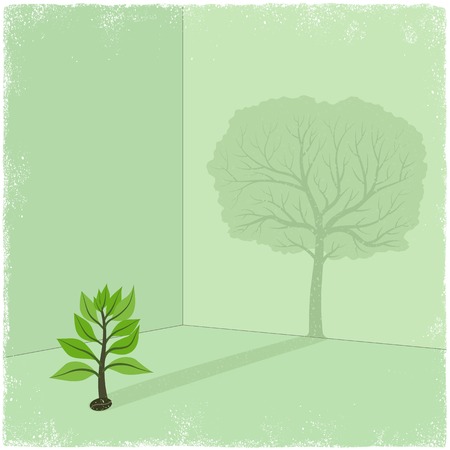 Sapling casting shadow of big tree in vectorのイラスト素材