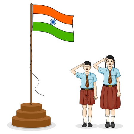 Indian students saluting flag of Indiaのイラスト素材