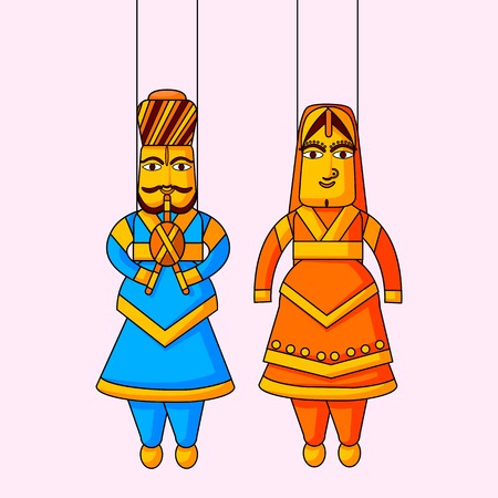 Indian puppet of king and queenのイラスト素材