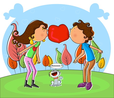 Love couple kissing and making heart in vectorのイラスト素材