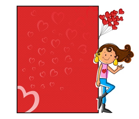 Girl standing with love blank board in vectorのイラスト素材