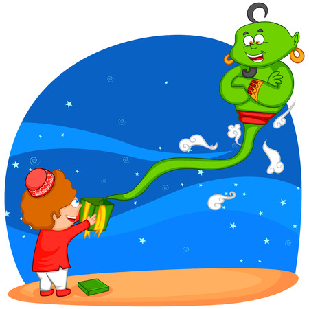 Genie coming from Eid gift, Happy Eid in vectorのイラスト素材