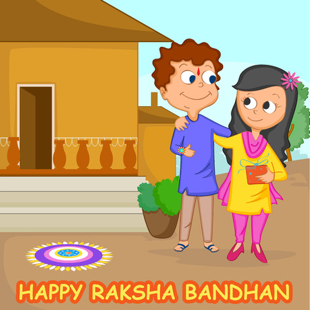 Brother and Sister in Raksha Bandhan のイラスト素材