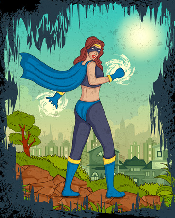 Retro style comics Superwoman showing power and strengthのイラスト素材