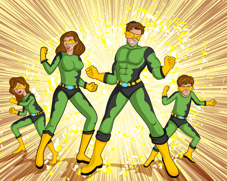Retro style comics Superfamily showing power and strengthのイラスト素材
