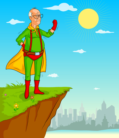 Retro style comics Superhero old man showing is power strength in vectorのイラスト素材