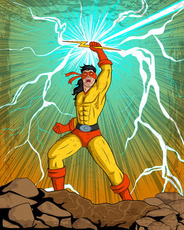 Retro style comics Superhero showing is power strength in vectorのイラスト素材