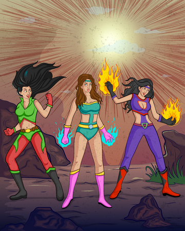 Retro style comics Superwoman showing power and strengthのイラスト素材