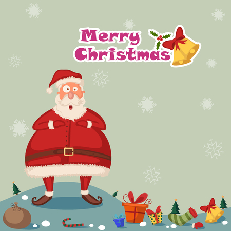 Santa Claus with gift for Merry Christmas holiday greeting card background in vectorのイラスト素材