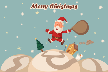 Santa Claus with gift for Merry Christmas holiday greeting card background in vectorのイラスト素材