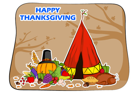 Happy Thanksgiving holiday greeting card in vectorのイラスト素材