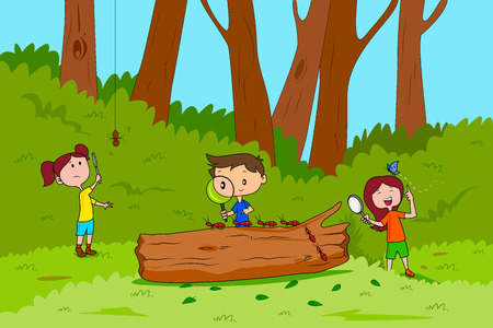 Children enjoying summer camp activities in vectorのイラスト素材