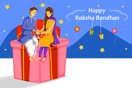 Brother and Sister tying Rakhi on Raksha Bandhan in vectorのイラスト素材