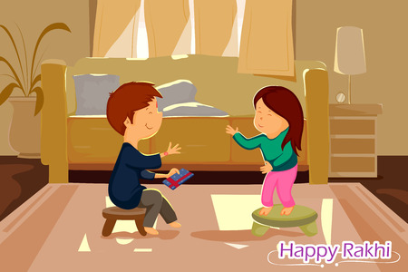 Brother and Sister tying Rakhi on Raksha Bandhan in vectorのイラスト素材