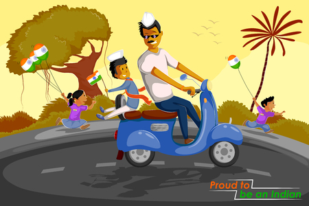 Indian people celebrating Happy Independence Day of India in vectorのイラスト素材