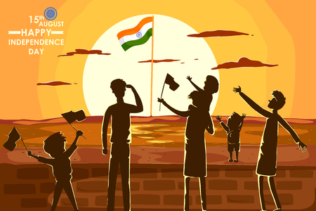 Indian people celebrating Happy Independence Day of India in vectorのイラスト素材