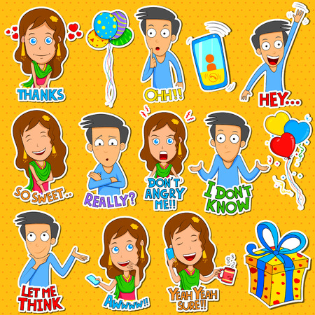 Boy and Girl Emoji for different expression and feeling in vectorのイラスト素材