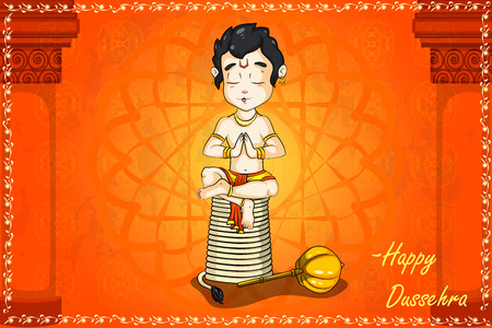 Lord Hanuman praying for Rama in Happy Dussehra background in vectorのイラスト素材